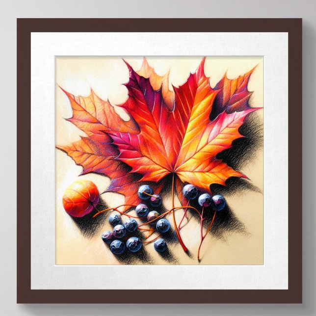 Pastell Zeichnend Ahornleaf Berry Herbst Poster (Von Creator hochgeladen)