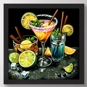 Pastell Zeichnend Cocktails Citrus Wedges Poster