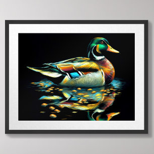 Pastell Zeichnend Duck auf Wasser Poster