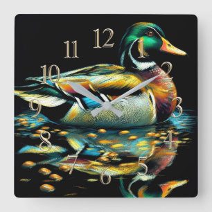Pastell Zeichnend Duck auf Wasser Quadratische Wanduhr