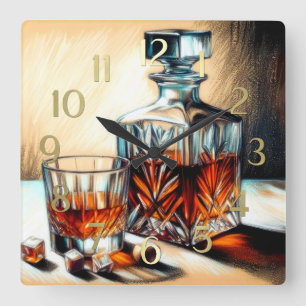 Pastell Zeichnend Glas Liquor Crystal Decanter Quadratische Wanduhr