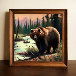 Pastell Zeichnend Grizzly Bär in der Natur Poster