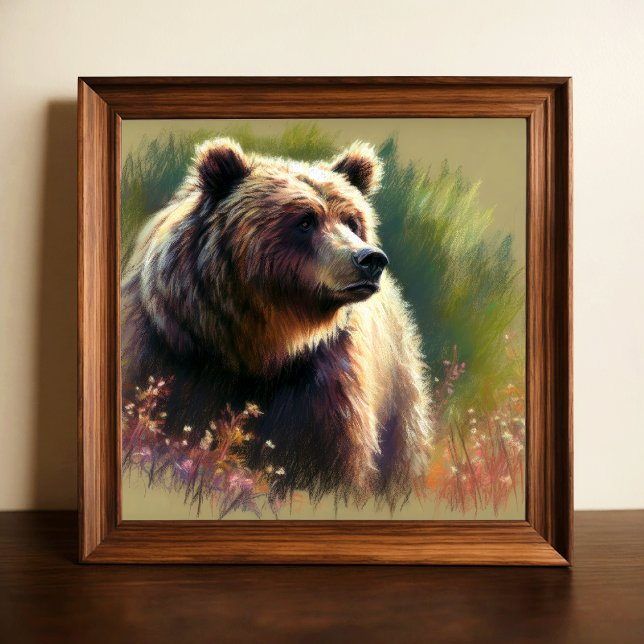 Pastell Zeichnend Grizzly Bär in der Natur Poster (Von Creator hochgeladen)