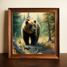Pastell Zeichnend Grizzly Bär in der Natur Poster