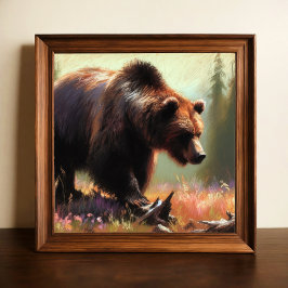 Pastell Zeichnend Grizzly Bär in der Natur Poster