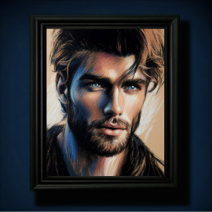 Pastell Zeichnend handsome man Blue Eyes Beard II Poster