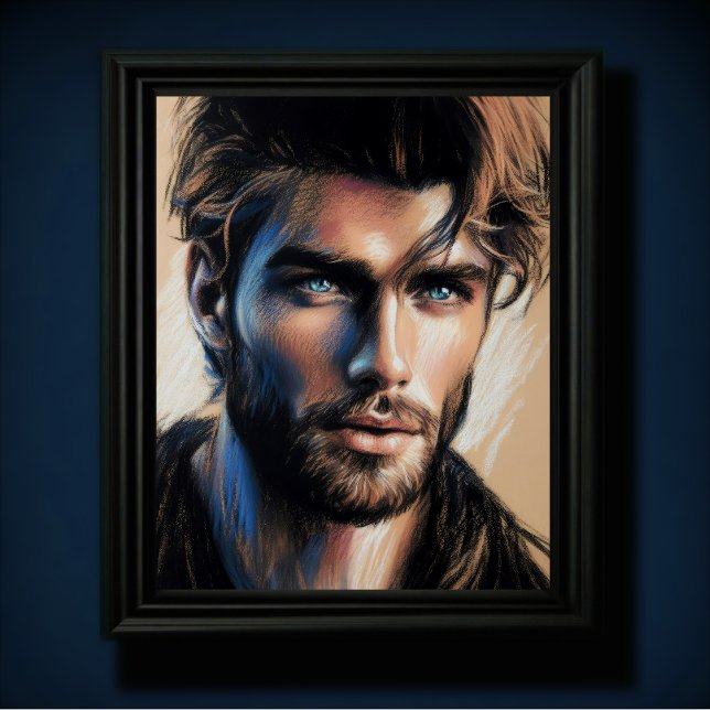 Pastell Zeichnend handsome man Blue Eyes Beard II Poster (Von Creator hochgeladen)