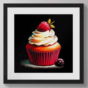Pastell Zeichnend Himbeere Cupcake Poster