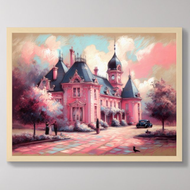 Pastell Zeichnend Pink Fantasy Mansion Dream House Poster (Von Creator hochgeladen)
