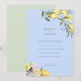 Pastell-Zitrus-Blau-Aquarell-Blumenhochzeit Einladung