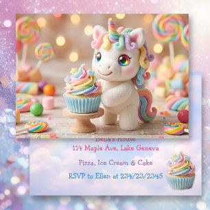 Pastell-Zucker-Einhorn mit Regenbogen-Cupcake Einladung