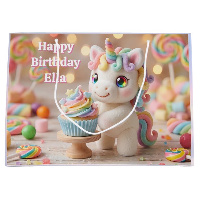 Pastell-Zucker-Einhorn mit Regenbogen-Cupcake Große Geschenktüte (Vorderseite)