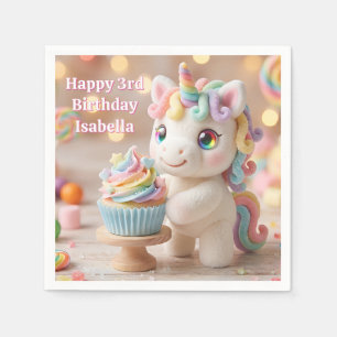 Pastell-Zucker-Einhorn mit Regenbogen-Cupcake Serviette