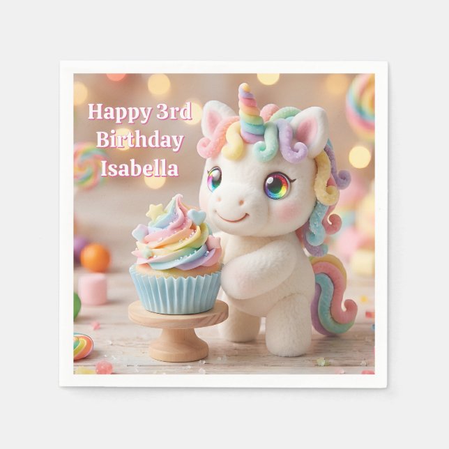 Pastell-Zucker-Einhorn mit Regenbogen-Cupcake Serviette (Vorderseite)