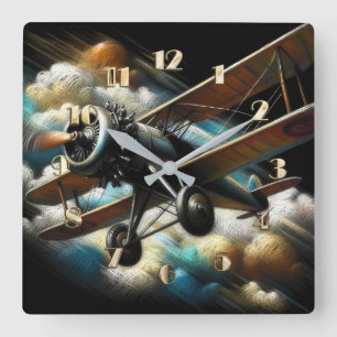 Pastellantiker Flugzeug-Flugzeug Quadratische Wanduhr