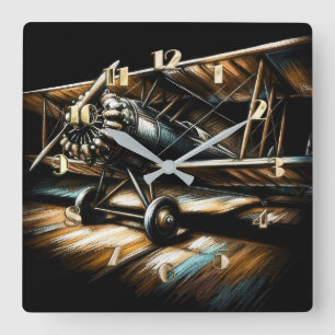 Pastellantiker Flugzeug-Flugzeug Quadratische Wanduhr