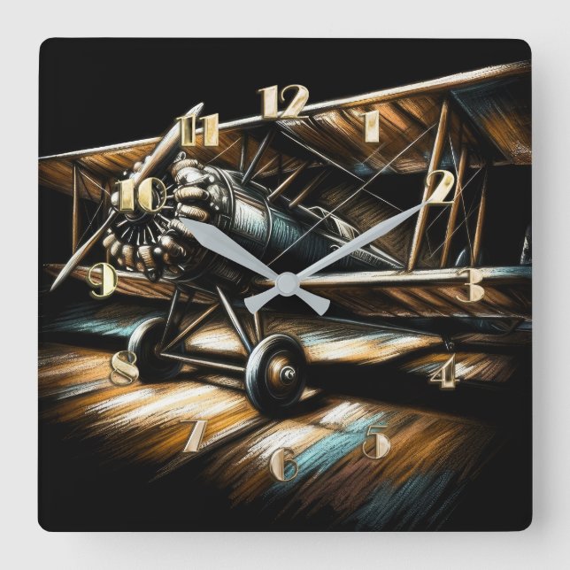 Pastellantiker Flugzeug-Flugzeug Quadratische Wanduhr (Vorderseite)