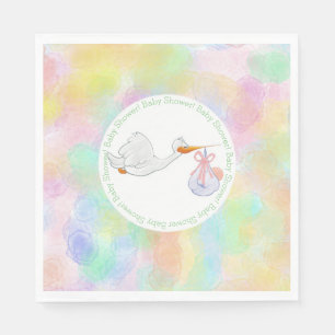 PastellAquarell-Storch mit Bündel-Babyparty Serviette