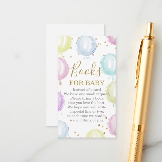 Pastellballons Bücher für die Babyverschlusskarte Begleitkarte (Vorderseite/Rückseite Beispiel)