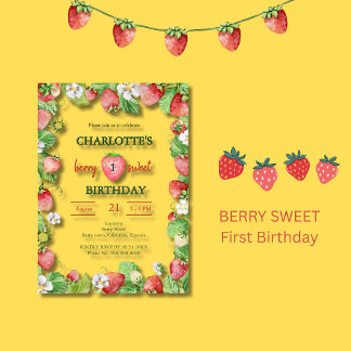 Pastellbeere, süß, erster Geburtstag Acryleinladungen