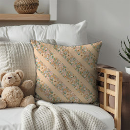 Pastellbeige Blumenmuster diagonale Streifen Kissen