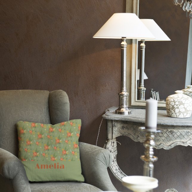 Pastellbeige, grüne Minze, Blumenmuster Kissen (Von Creator hochgeladen)