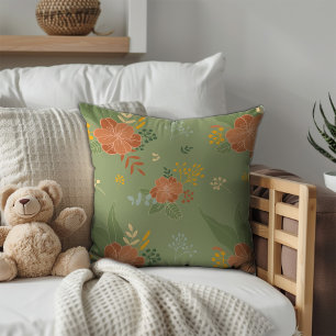 Pastellbeige-grüne Minze Blumenmuster Monogramm Kissen