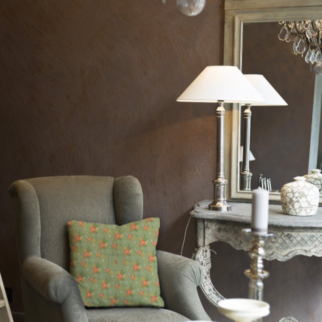 Pastellbeige-grüne Minze Blumenmuster Monogramm Kissen (Von Creator hochgeladen)