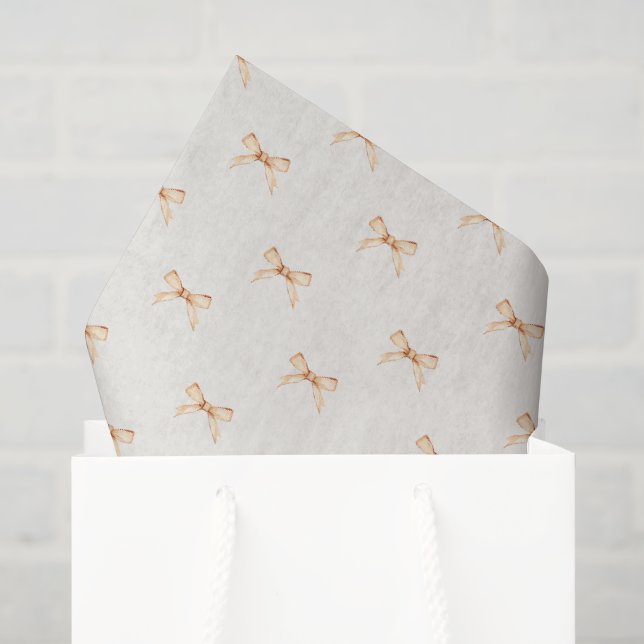 Pastellbeige-Papiertüte mit goldenem Bowdesign Seidenpapier (Geschenk Tasche)