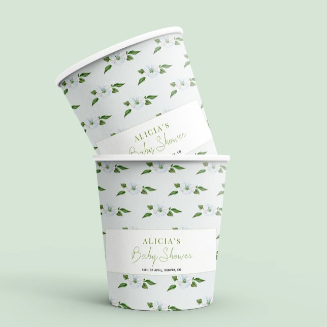 Pastellblau Blütenjunge Babydusche Party Pappbecher (Von Creator hochgeladen)