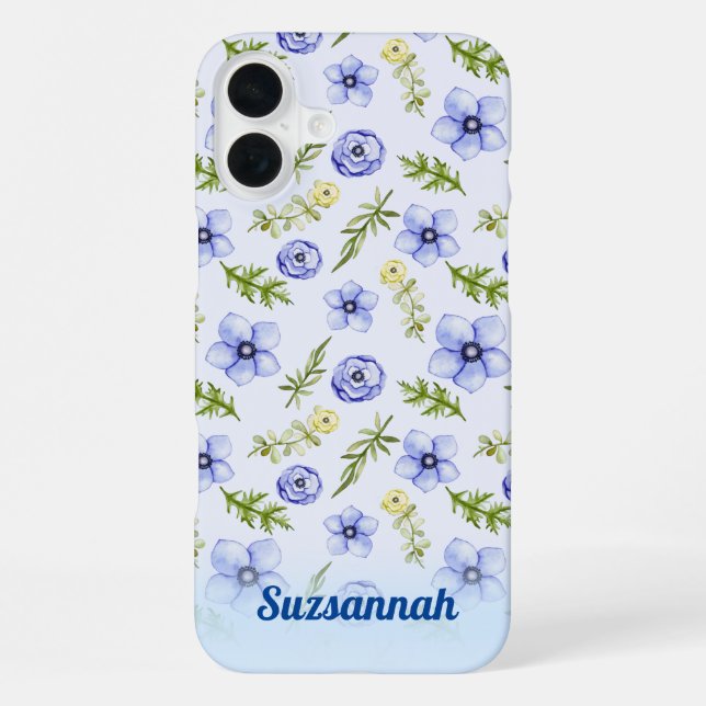 Pastellblau Gelb Blumengrün Muster Custom iPhone Hülle (Rückseite)