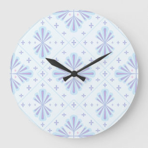 Pastellblau geometrisches Blumenmuster Große Wanduhr