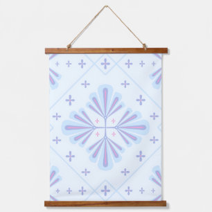Pastellblau geometrisches Blumenmuster Wandteppich Mit Holzrahmen