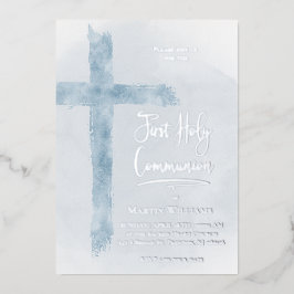 Pastellblau Heiliges Kreuz Erste Kommune Folieneinladung