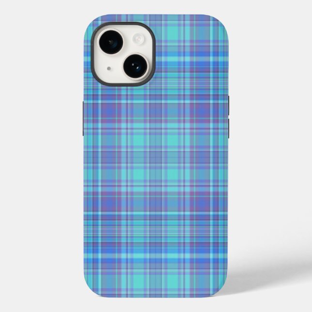Pastellblau Kariertes Muster Case-Mate iPhone Hülle (Rückseite)