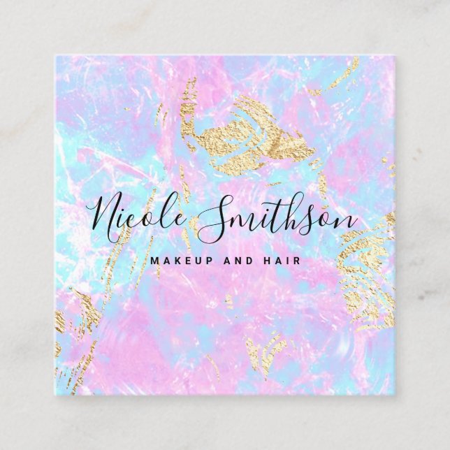Pastellblau, lila Marmor und IMITAT, Goldfolie Quadratische Visitenkarte (Vorderseite)