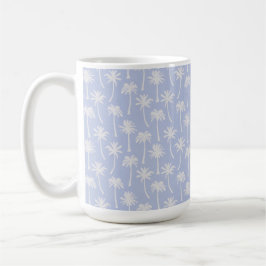 PASTELLBLAU MIT SOMMERLICHEN TROPISCHEN PALMBÄUMEN KAFFEETASSE