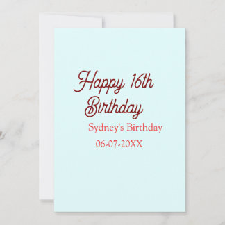 Pastellblau rote fröhliche 16. Geburtstag Name Dat Einladung