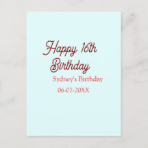 Pastellblau rote glückliche 16. Geburtstag Name Da