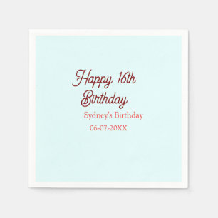Pastellblau rote glückliche 16. Geburtstag Name Da Serviette