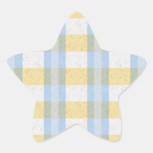 Pastellblau und gelb Kariertes Muster Stern-Aufkleber