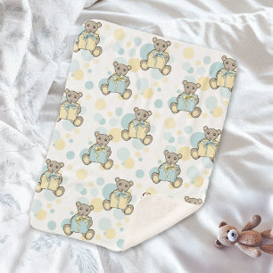 Pastellblau und gelber süßer Teddybär Sherpadecke