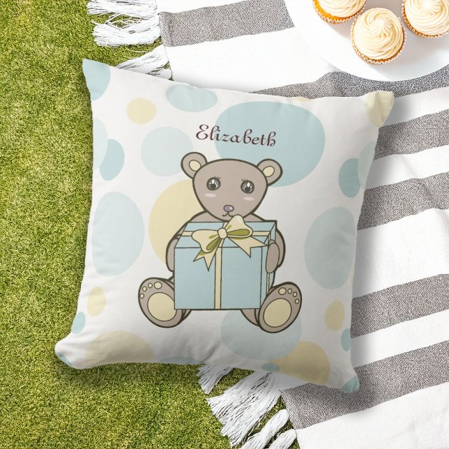 Pastellblau und Gelber Teddybär Kinder im Freien Kissen Für Draußen (Von Creator hochgeladen)