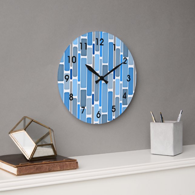 Pastellblau- und Graumuster Große Wanduhr (Büro)