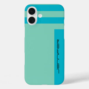 Pastellblau und Grüner Zwei-Wege-Streifen, Name, e iPhone 16 Plus Hülle