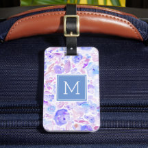 Pastellblau und Lila Blumenmuster Mit Monogramm