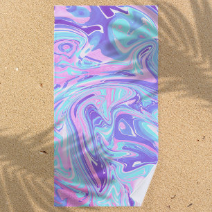Pastellblau und Lila Marmor Flüssige Textur Strandtuch