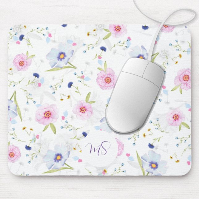 Pastellblau und rosa Blume Personalisiert Mousepad (Von Creator hochgeladen)