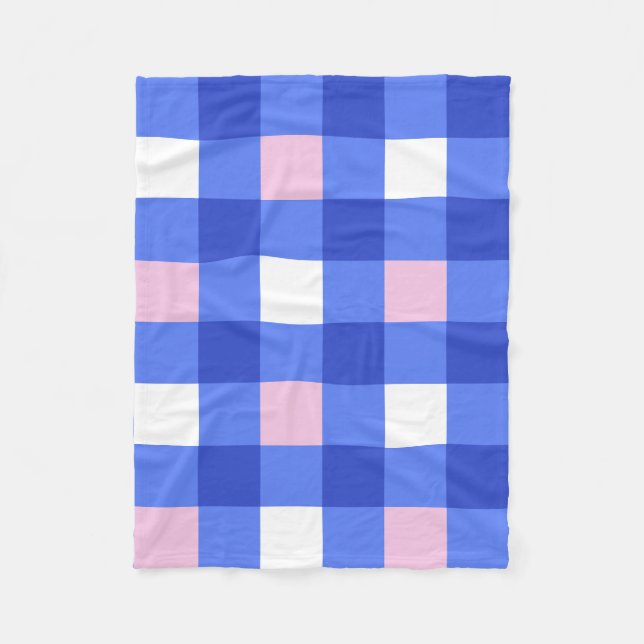 Pastellblau und rosa Gingham Karo Pattern Fleecedecke (Vorderseite)