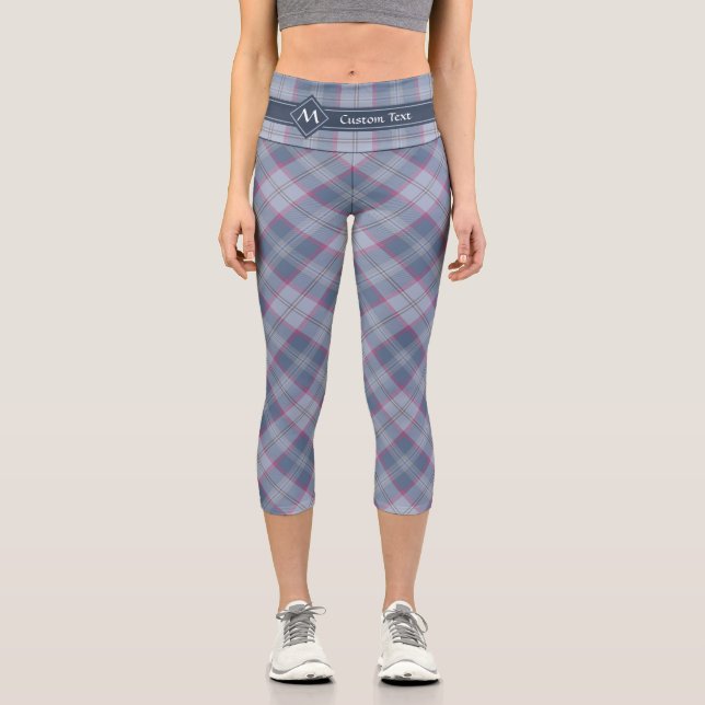 Pastellblau und rosa Tartan Capri Leggings (Vorderseite)